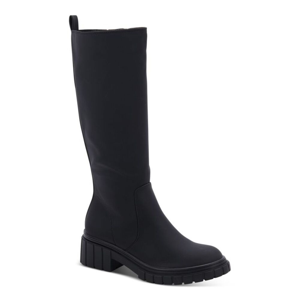 AQUA COLLEGE Womens Black Waterproof Paz Round Toe Block Heel Riding Boot 6 M